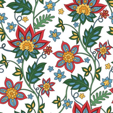 Doğulu tarzında kusursuz bir desen. Folk tarzı çiçek süsü olan vektör izi.