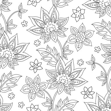 Boyama sayfası. Doğulu tarzında kusursuz bir desen. Folk tarzı çiçek süsü olan vektör izi.