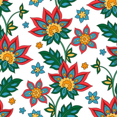 Doğulu tarzında kusursuz bir desen. Folk tarzı çiçek süsü olan vektör izi.