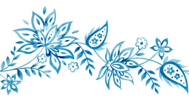 Sulu boyalı doğulu süslemelerle kusursuz bir sınır. mavi çerçeve