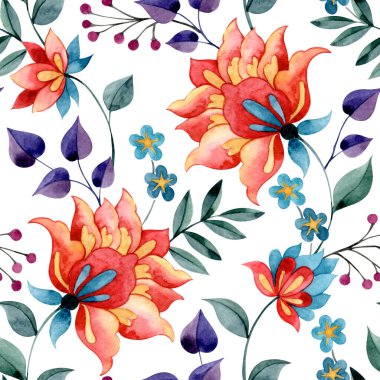 Çiçek desenli, sulu boya desenli, doğu tarzı. Soyut parlak çiçekler.