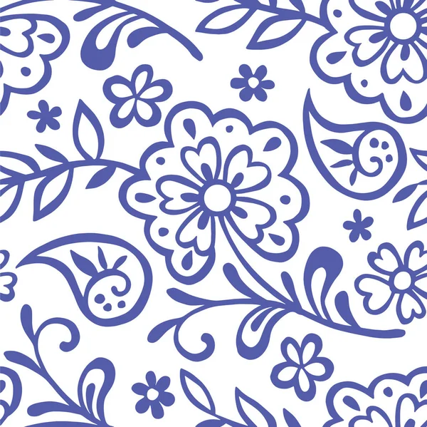 Çiçekli süs eşyasıyla kusursuz desen. Mavi oryantal iz, çiçekler ve desenli.