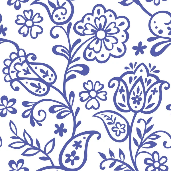 Çiçekli süs eşyasıyla kusursuz desen. Mavi oryantal iz, çiçekler ve desenli.