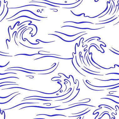 Deniz dalgaları ile vektör kusursuz desen. Soyut resimleme.