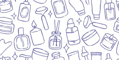 Kusursuz kozmetik bakım ürünleri. Karalama biçiminde vektör illüstrasyonu.