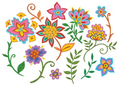 Doğulu çiçek süsleri seti. renkli vektör desenleri.