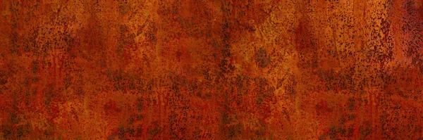 錆びついた金属の背景 錆の質感 オレンジ色の赤茶色の抽象的な背景 明るいラフな質感の背景 ワイドバナー — ストック写真