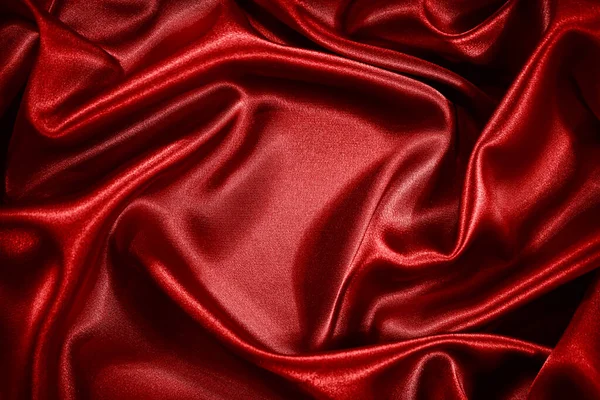 Fond Satin Soie Rouge Tissu Brillant Avec Plis Doux Ondulés — Photo