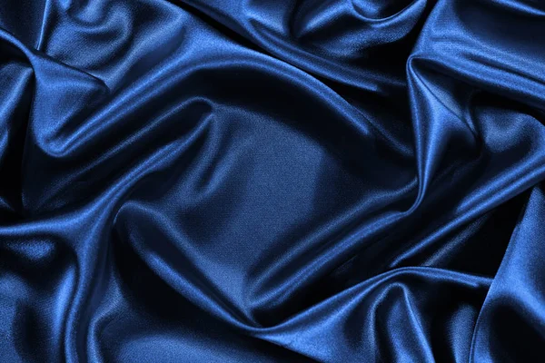 Fondo Satinado Seda Azul Tejido Brillante Con Pliegues Ondulados Hermoso — Foto de Stock