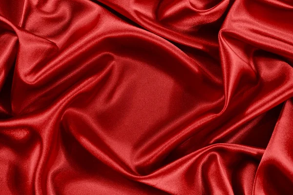 Vörös Selyem Szatén Háttér Fényes Szövet Hullámos Lágy Redőkkel Gyönyörű — Stock Fotó