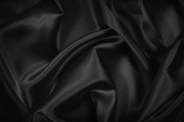 Black Silk Satin Texture Background Beautiful Wavy Soft Folds Shiny — Stock Photo, Image