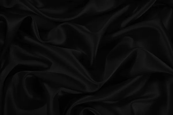 Beautiful Silk Satin Background Black Smooth Fabric Soft Wavy Folds — Stock Photo, Image
