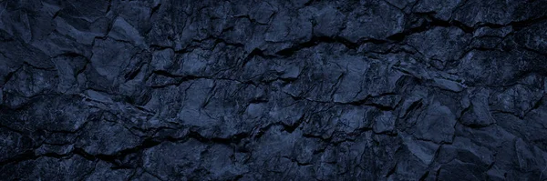 Černě Modré Kamenné Pozadí Izolovaná Skalní Textura Široký Prapor Tmavé — Stock fotografie