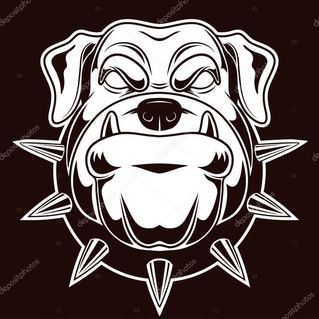 Black-white Vector illustration of a bulldog. Angry bulldog for a t-shirt Beware of an angry dog.