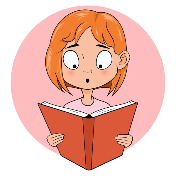 Vector Illustration Girl Reading Interesting Book Cartoon Style Teenager Reads — Stock Vector