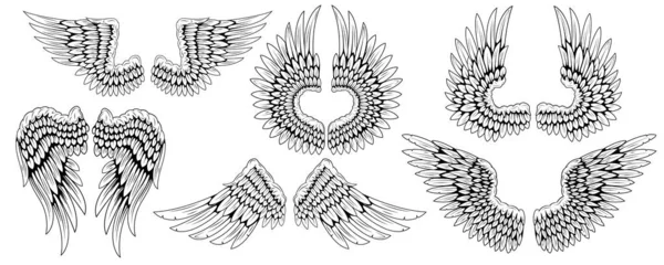 Angel Wings Bird Wings Design Element Tattoo Element Logo Set — Stock Vector