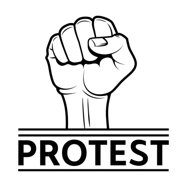 拳に手を食いしばったベクトルイラスト 抗議ロゴ 白地に隔離された図 — ストックベクタ