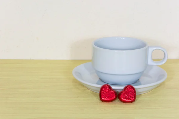 Ainda vida xícara de café na mesa de madeira sobre fundo grunge , — Fotografia de Stock