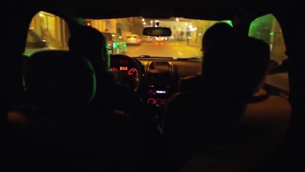 Traveling at nigh in a small car — Stock Video