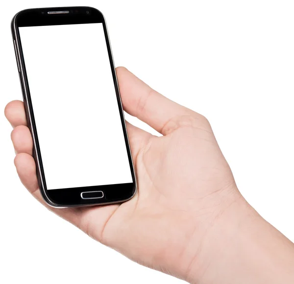 Smartphone in der Hand isoliert auf weißem Hintergrund Stockbild