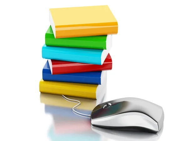 3d Computer mouse e libri . — Foto Stock