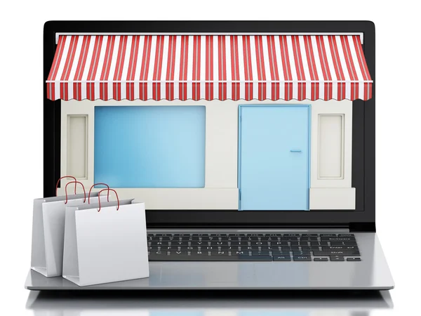 3D laptop obchod, e-commerce. — Stock fotografie