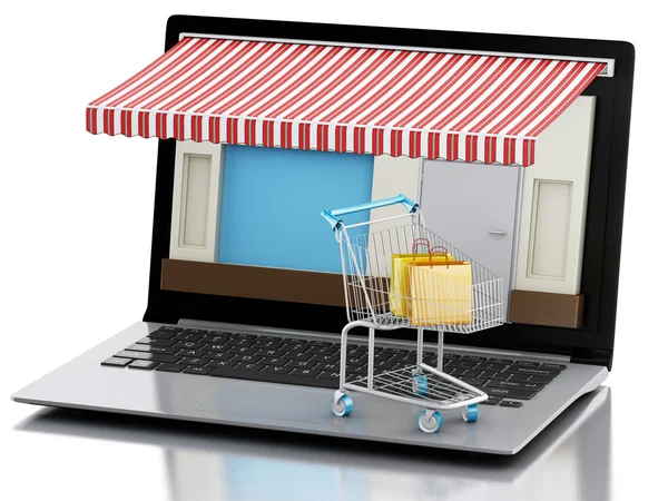 3D laptop obchod, e-commerce. — Stock fotografie