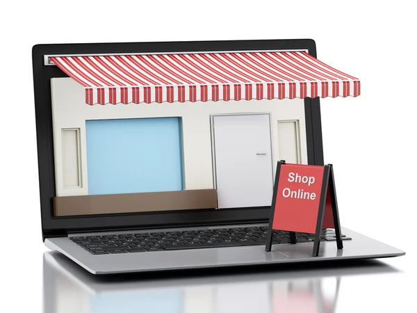 3D laptop-üzlet, e-kereskedelem. — Stock Fotó