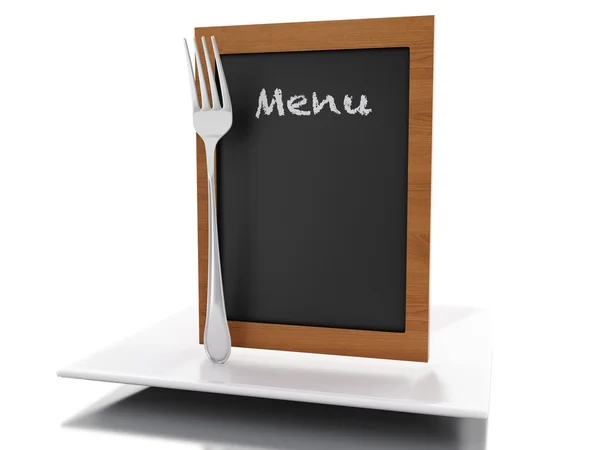 Placa de menu 3d com placa e garfo — Fotografia de Stock