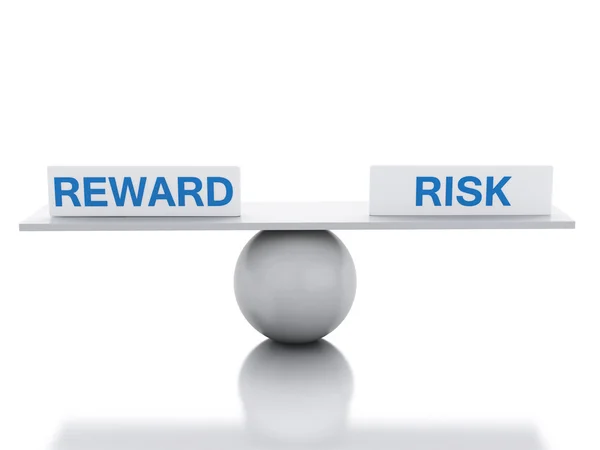 3D Seesaw balance between reward and risk — Stock Photo, Image