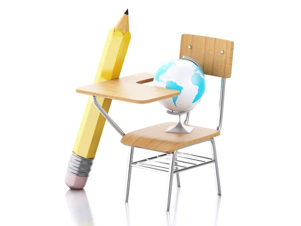 Bleistift, Stuhl und Globus. Bildungsgegenstand. — Stockfoto