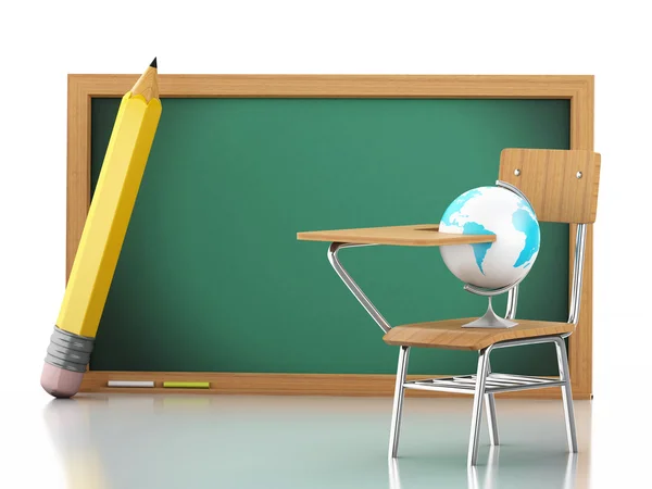 3D školní lavici, glóbus a tabule — Stock fotografie