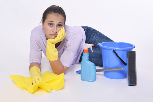 Woman tired of cleaning