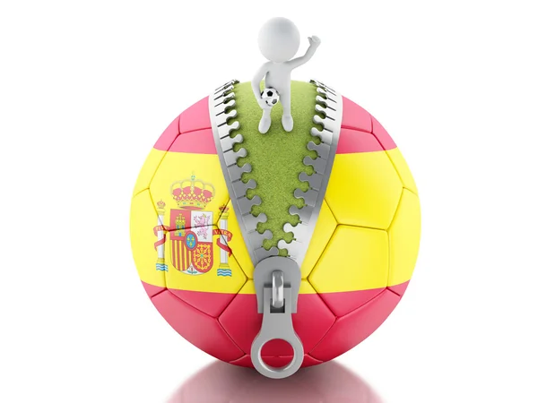 3D běloši s fotbalovou koulí Španělska — Stock fotografie