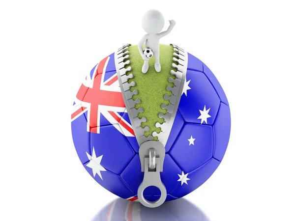 3d bianchi con pallone da calcio dell'Australia — Foto Stock