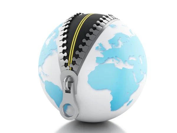 3D Globe med blixtlås öppen och väg inuti — Stockfoto