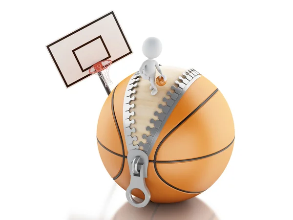 3D белые люди играют на вершине баскетбольного мяча — стоковое фото