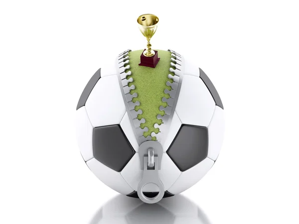 3D Trophy op de top van Soccer Ball — Stockfoto