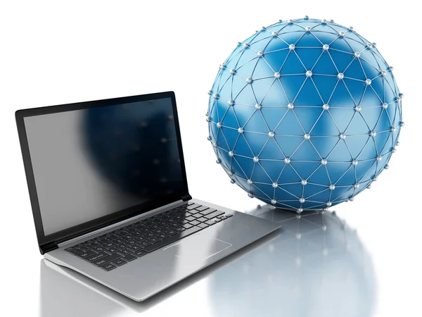 3d Network globe with laptop — Stock Photo, Image
