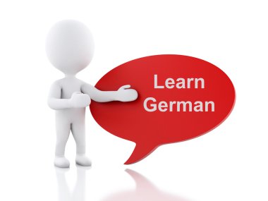 3d White people with speech bubble that says Learn German.