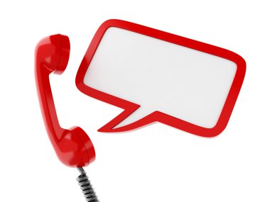 3D kırmızı telefon ve boş konuşma balonu.