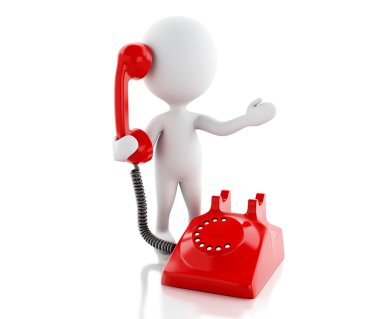 Beyaz insanlarla 3D kırmızı eski telefon.