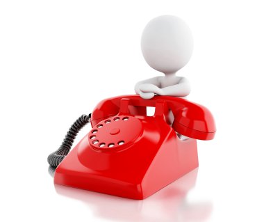 Beyaz insanlarla 3D kırmızı eski telefon.