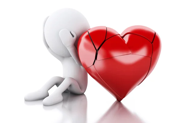 3D-vita människor med hjärta bruten. Kärleks koncept. — Stockfoto