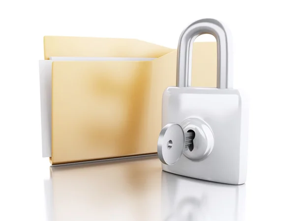 3d Folder with padlock and key. — Stock Photo, Image