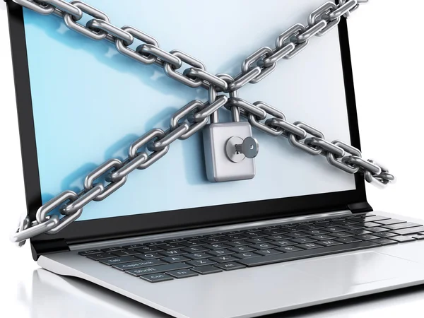 3d Laptop locked by padlock. Security concept. — Stock Photo, Image