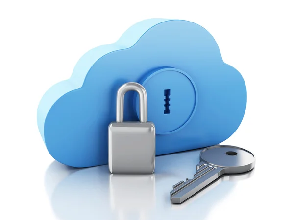 3d cloud with padlock and key. — Stock Photo, Image