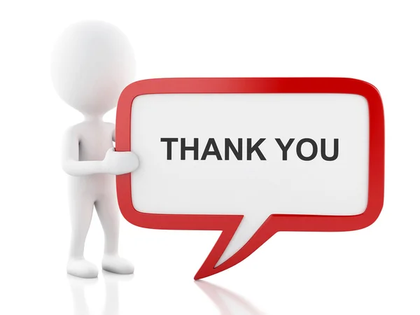 3d White people with speech bubble that says thank you. — Stock Photo, Image