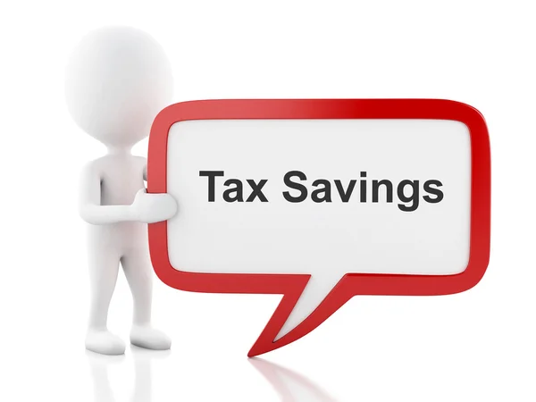 3d White people with speech bubble that says Tax Savings. — Stock Photo, Image