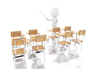 okul sandalye ile 3D beyaz insanlar.